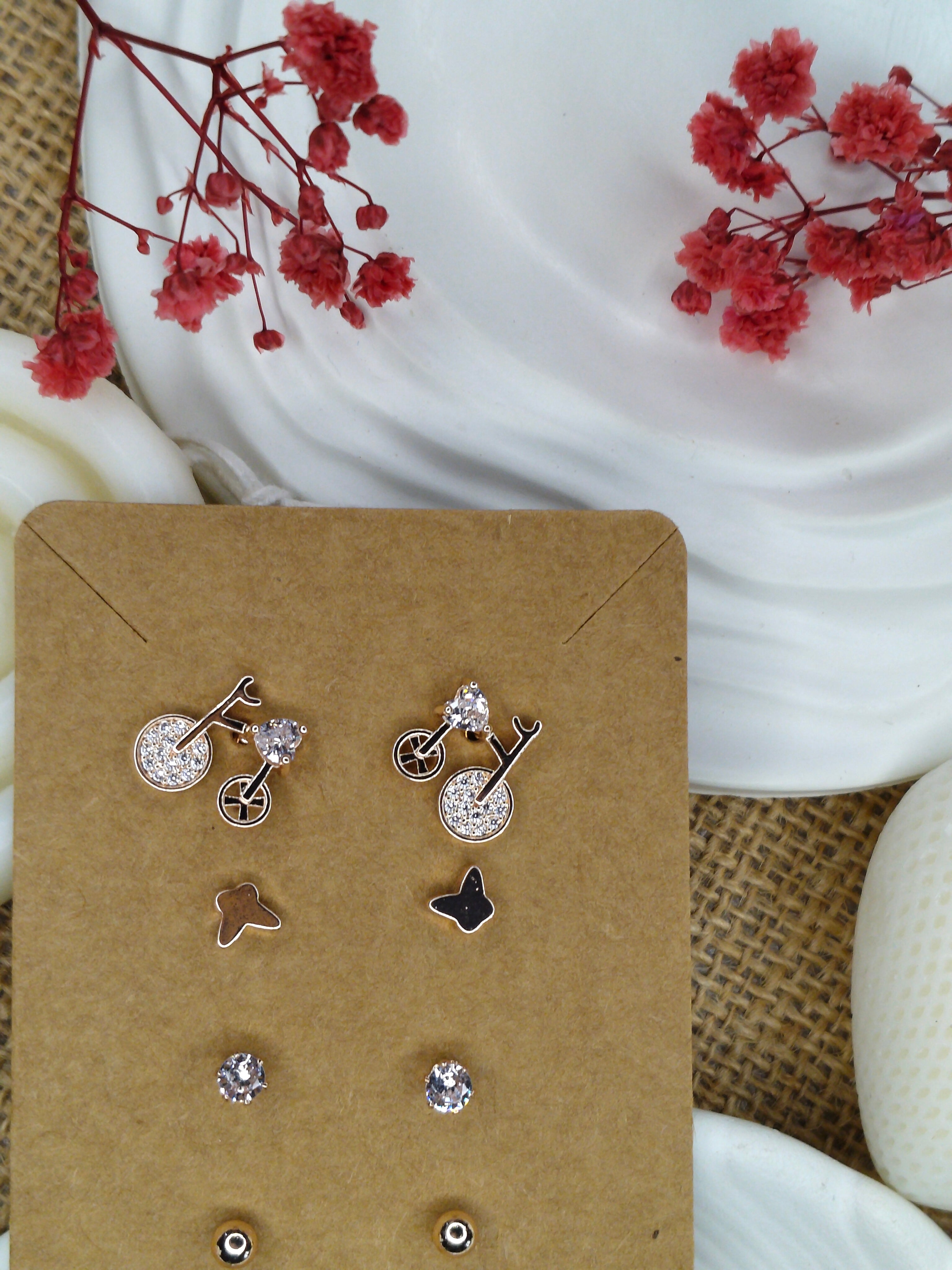 Trendy Charm Earrings Combo – Set of 5, Gold Plated, Anti-Tarnish, Waterproof, Everyday Minimalist Jewelry (ROSE GOLD)