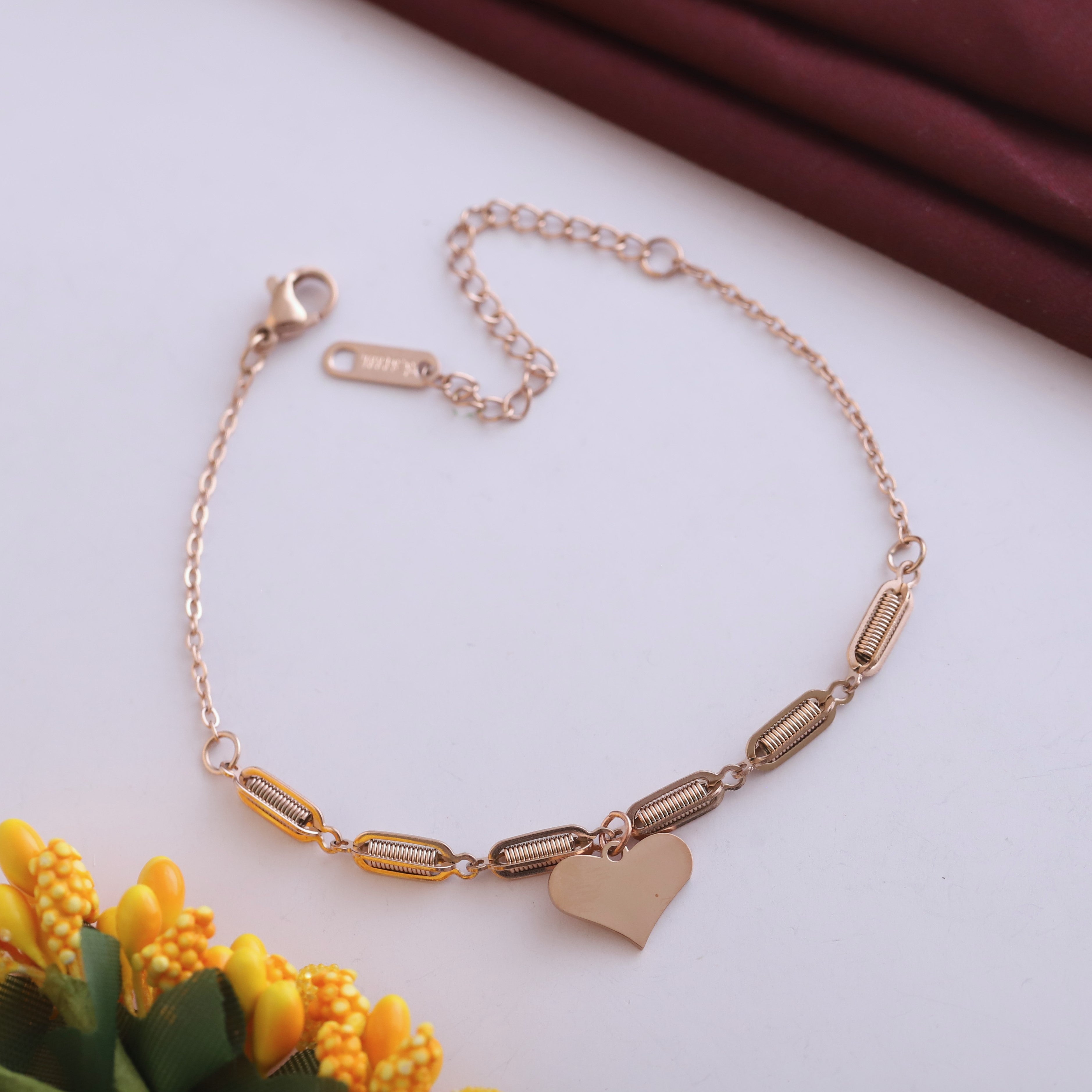 Heart Chain Bracelet Gold Plated – Single Layer, Anti-Tarnish, Waterproof(ROSE GOLD)