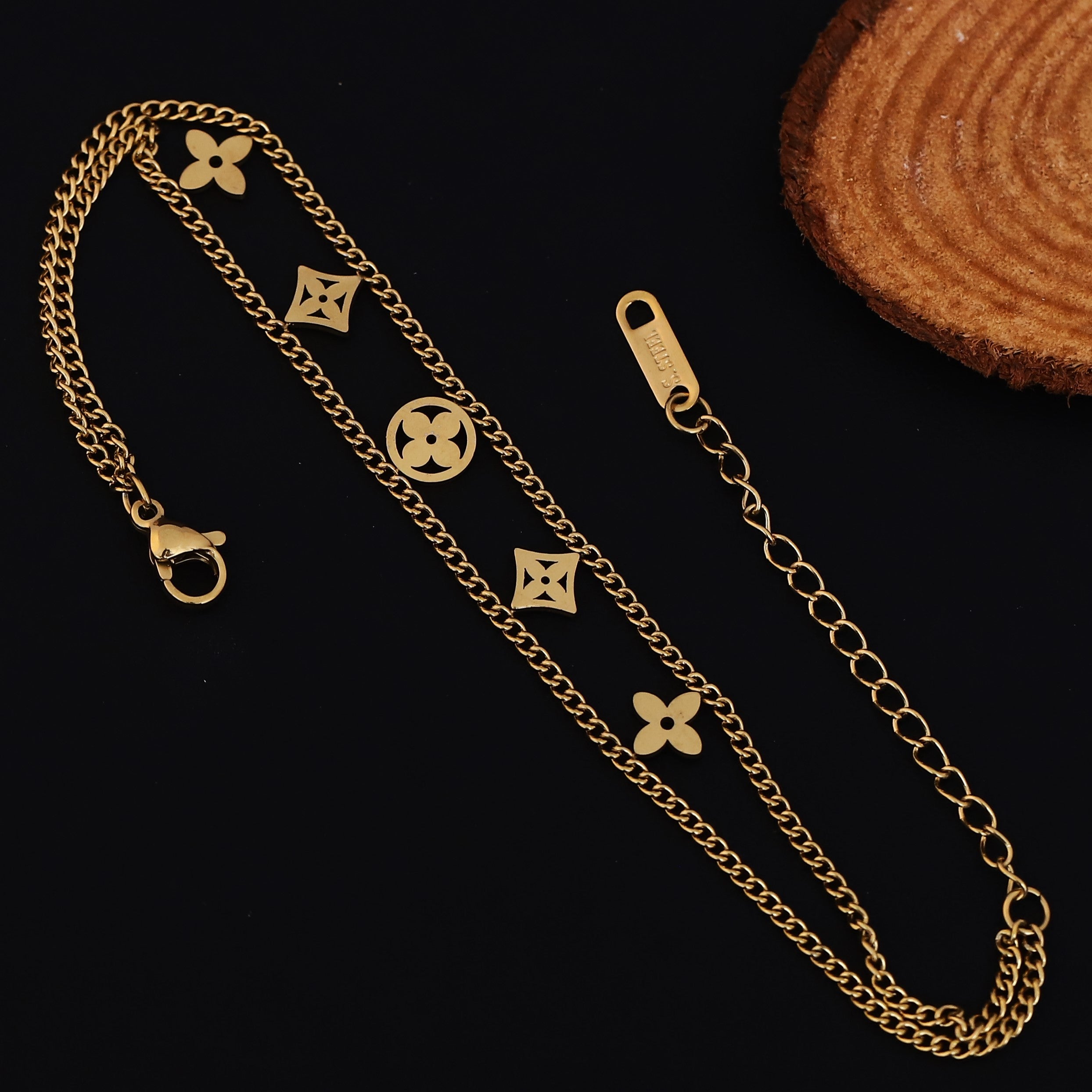 Flower Charms Chain Bracelet Gold Plated – Double Layer, Anti-Tarnish, Waterproof (GOLD)