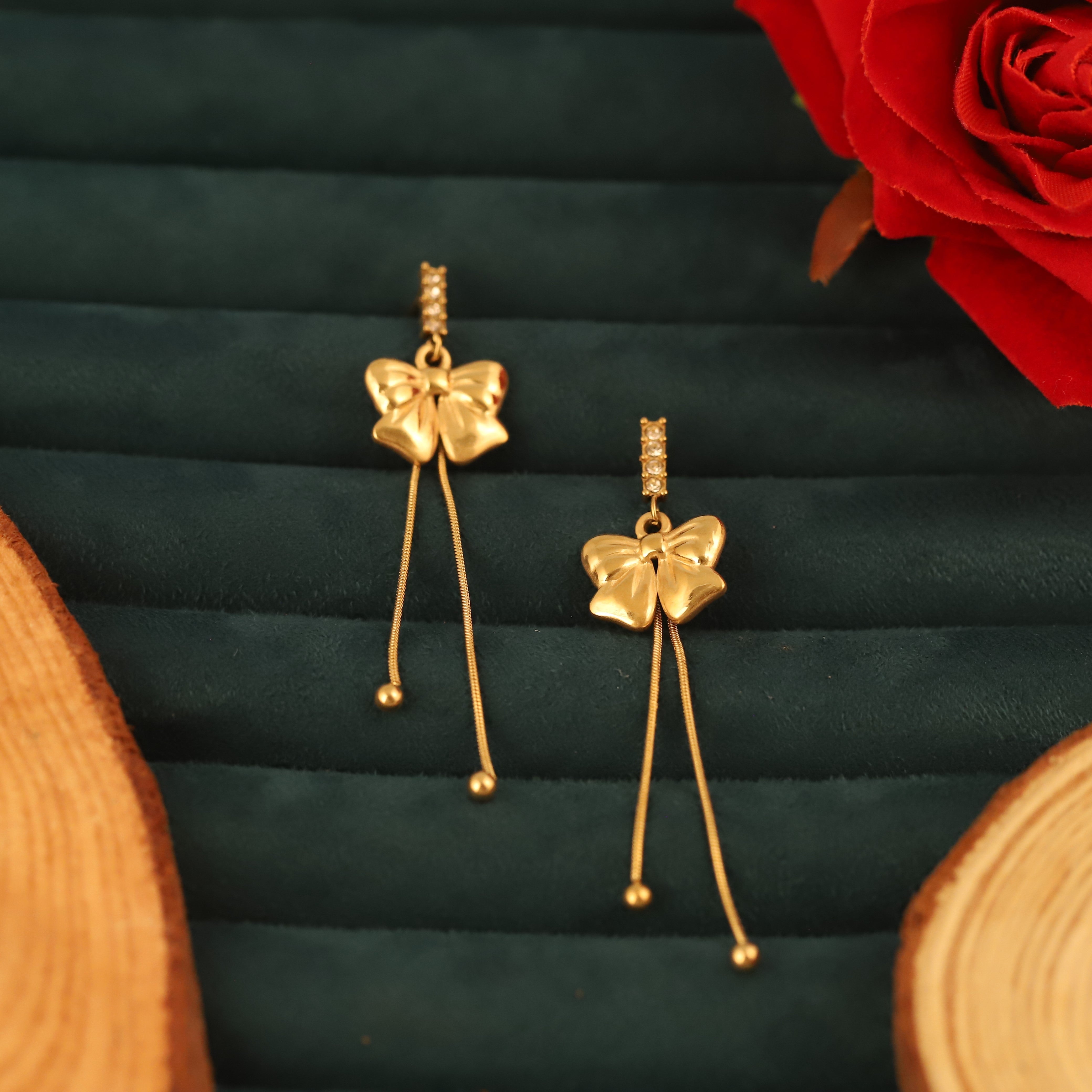 Trendy Bow Drops Earrings – Gold Plated, Anti-Tarnish, Waterproof, Everyday Minimalist Jewelry (GOLD)
