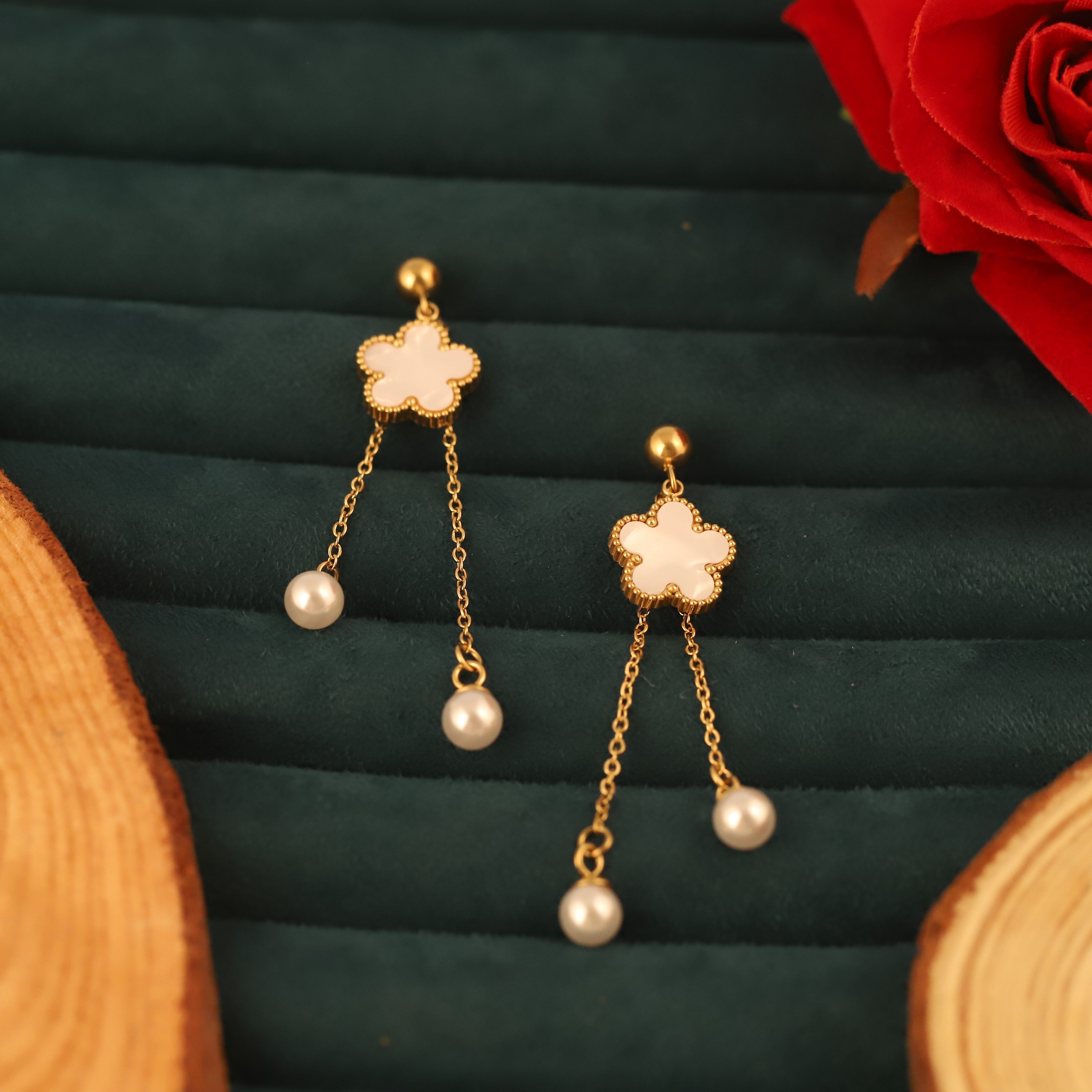 Trendy Flower Drops Earrings – Gold Plated, Anti-Tarnish, Waterproof, Everyday Minimalist Jewelry (GOLD)