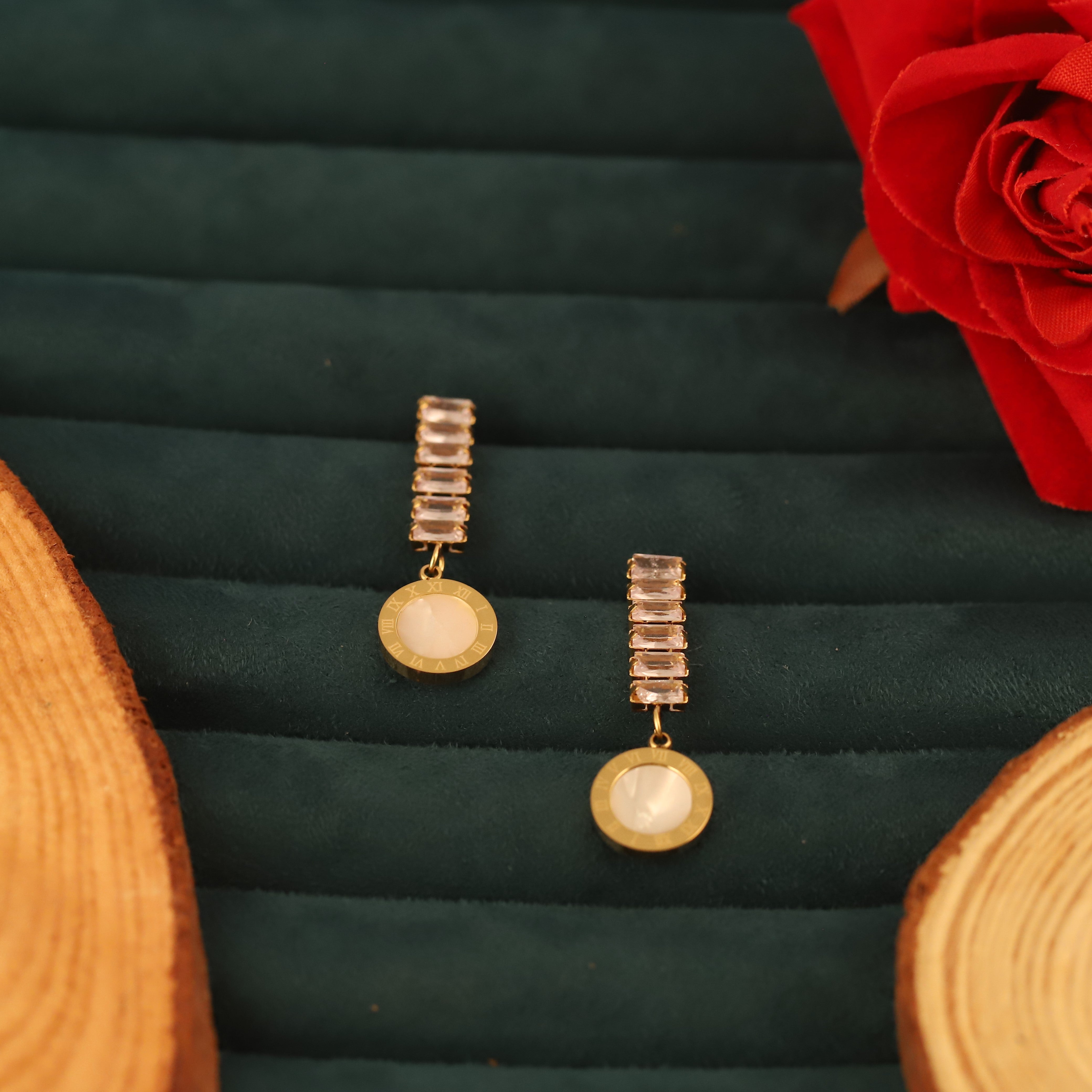 Trendy Drops White Stones Earrings – Gold Plated, Anti-Tarnish, Waterproof, Everyday Minimalist Jewelry (GOLD)
