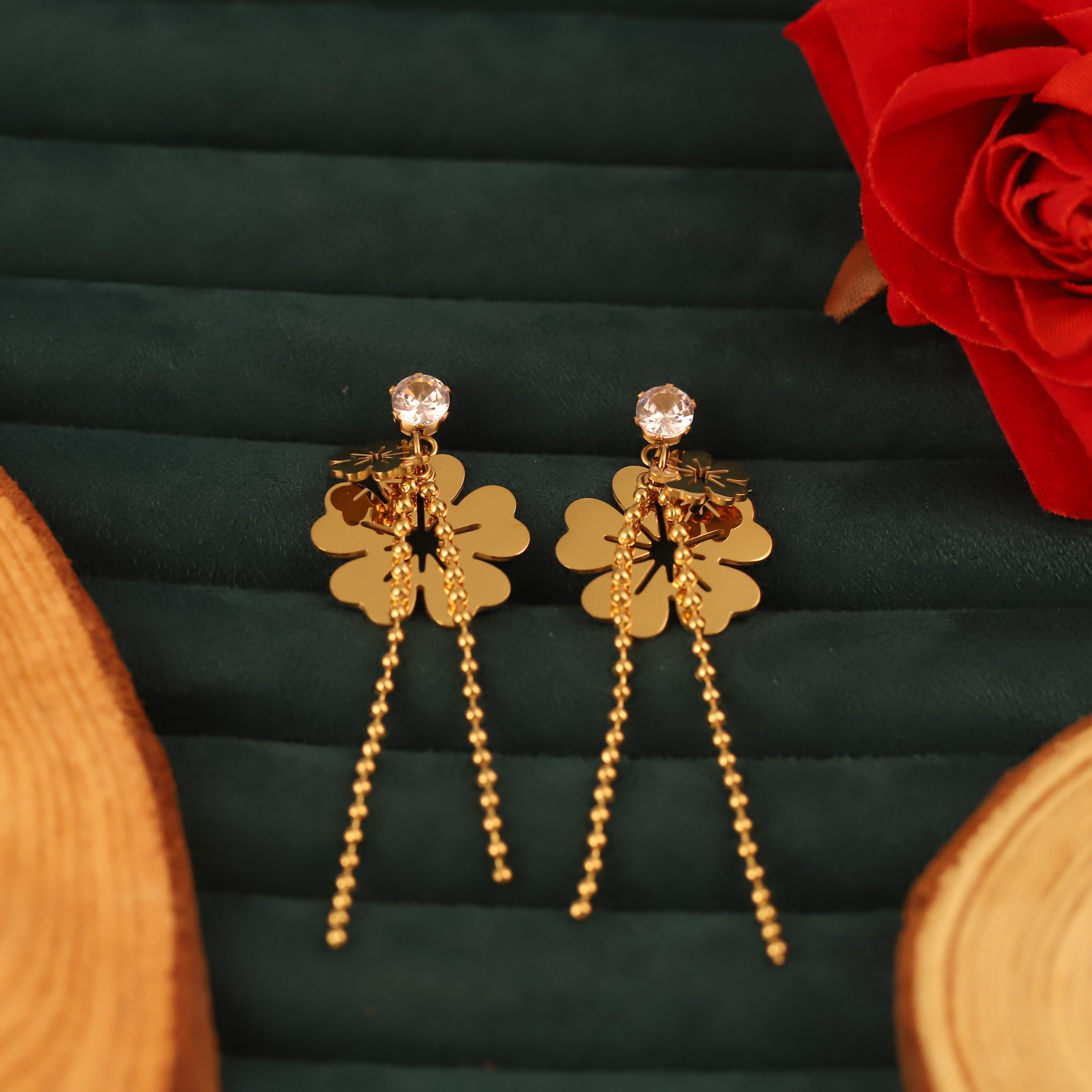 Flower Drops Earrings – Gold Plated, Anti-Tarnish, Waterproof, Everyday Minimalist Jewelry (GOLD)