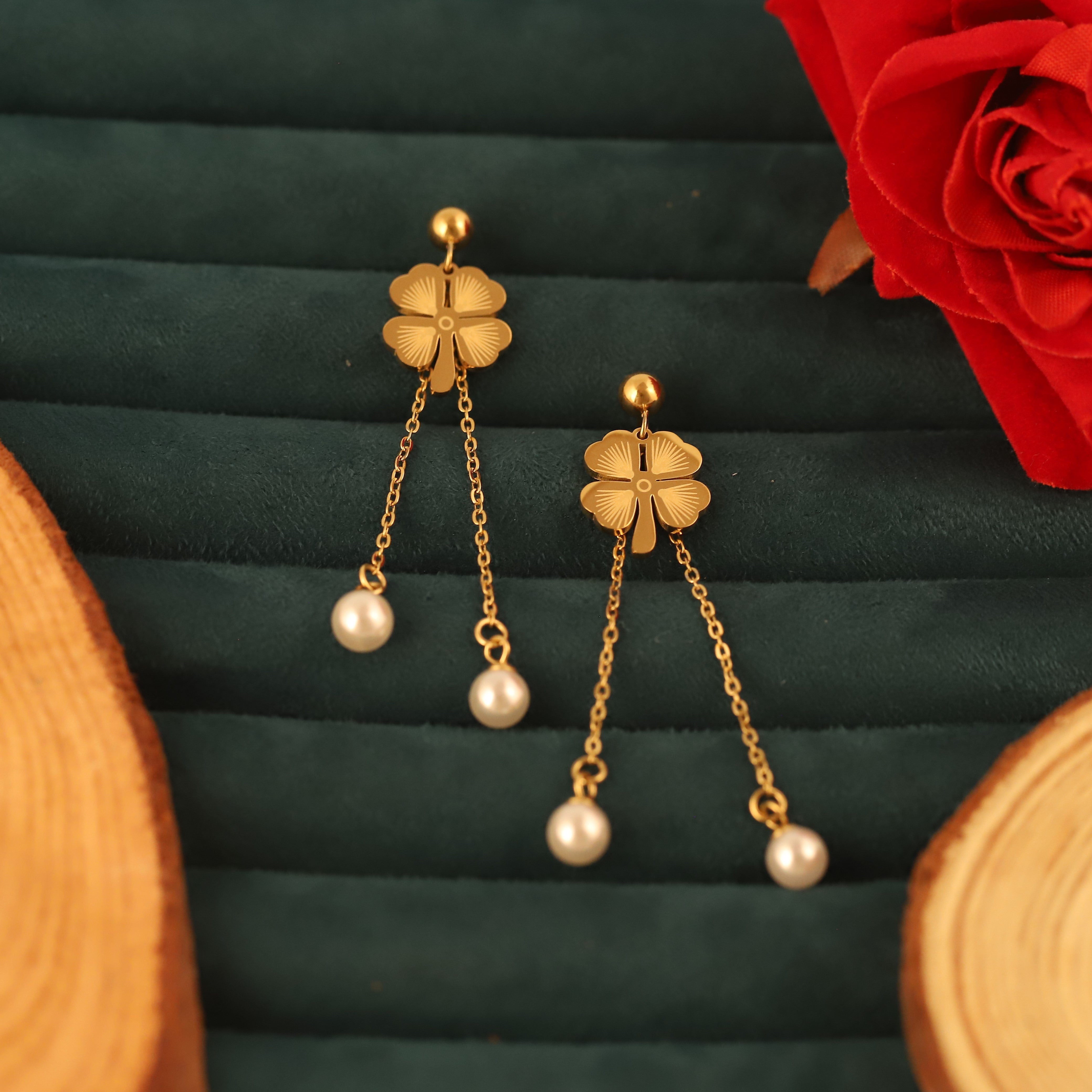 Trendy Flower Drops Earrings – Gold Plated, Anti-Tarnish, Waterproof, Everyday Minimalist Jewelry (GOLD)