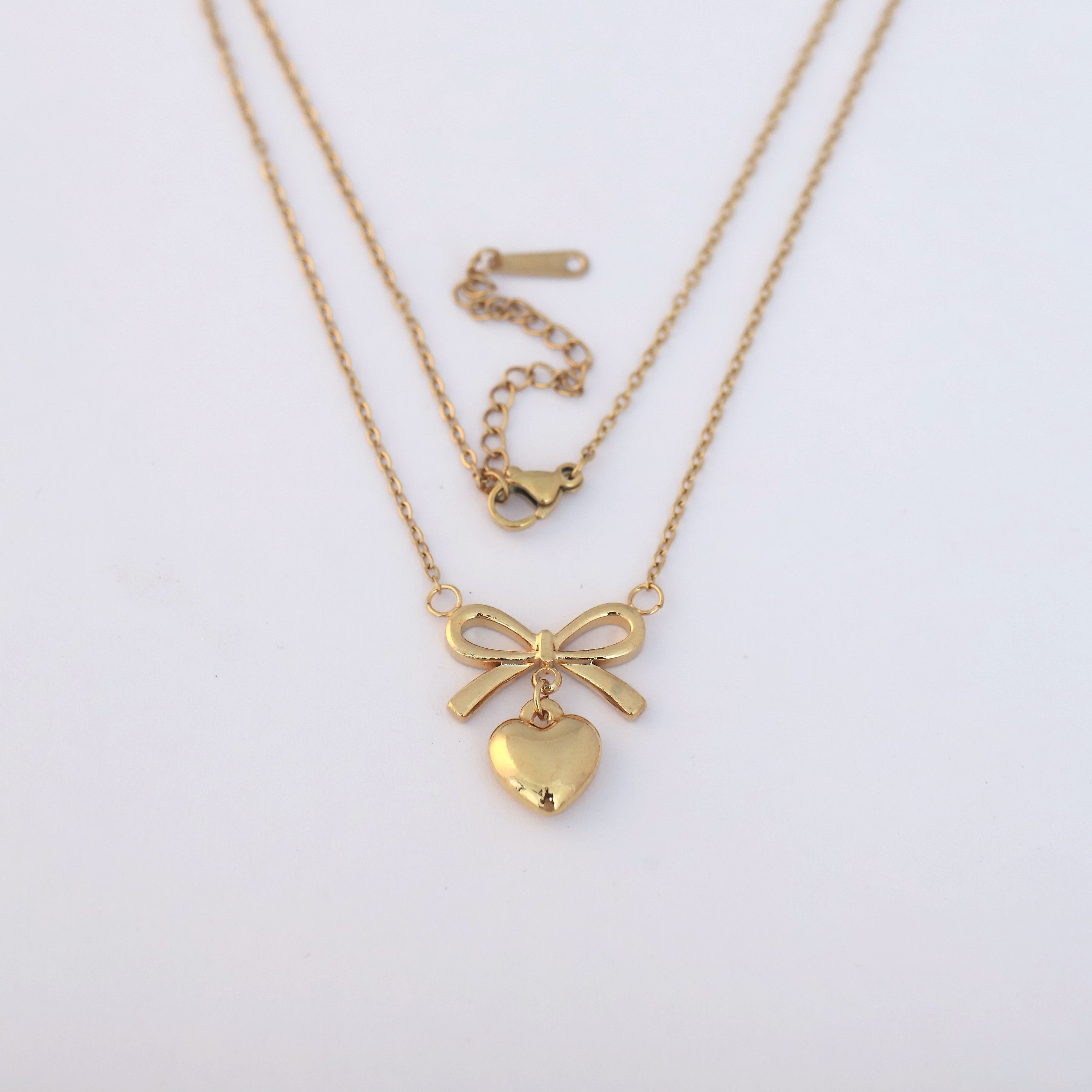 Heart Charm Chain Gold Plated – Single Layer, Anti-Tarnish, Waterproof, Minimalist Style (GOLD)