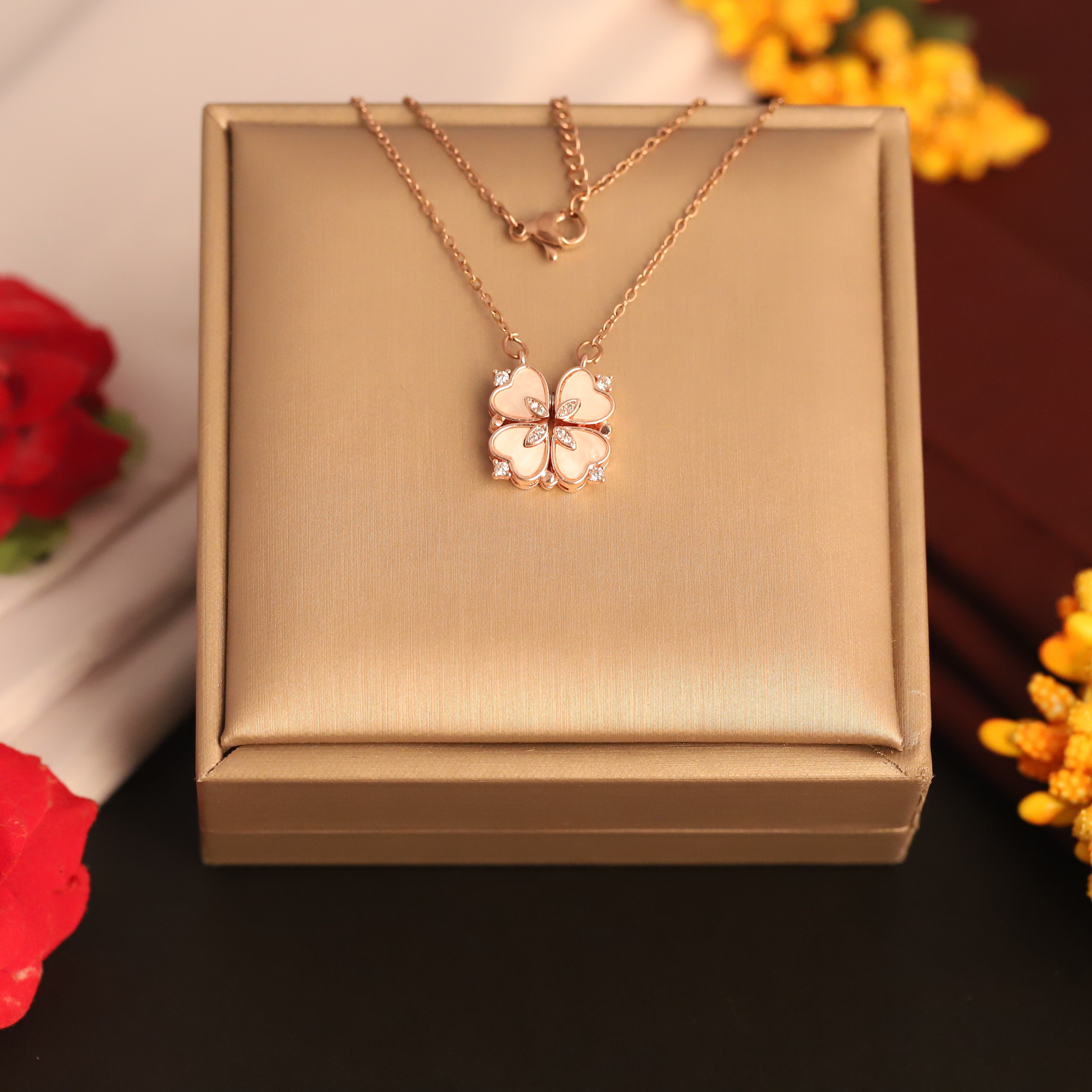 Flower Magnetic Chain Gold Plated – Single Layer, Anti-Tarnish, Waterproof, Minimalist Style (ROSE GOLD)