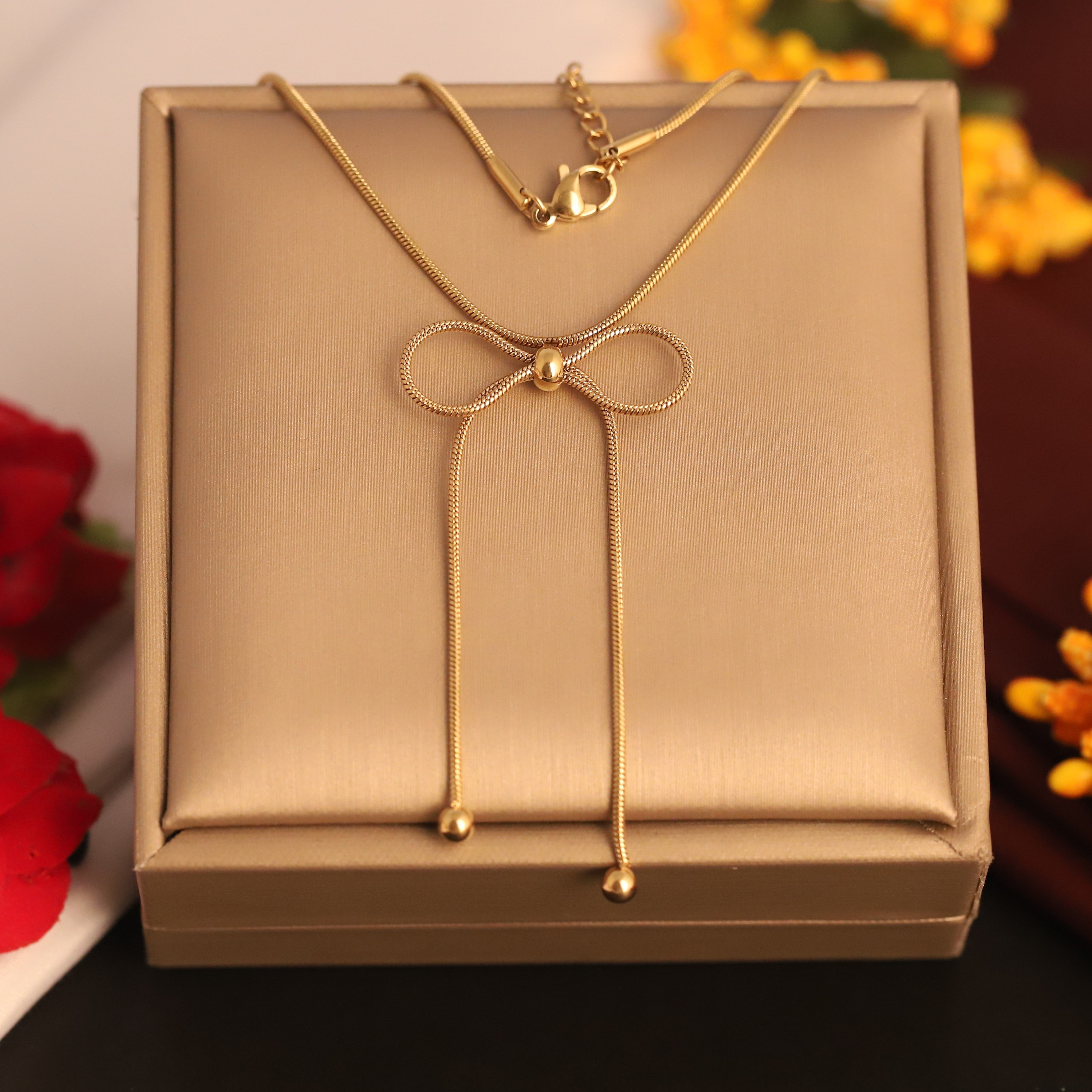 Bow Chain Gold Plated – Single Layer, Anti-Tarnish, Waterproof, Minimalist Style (GOLD)