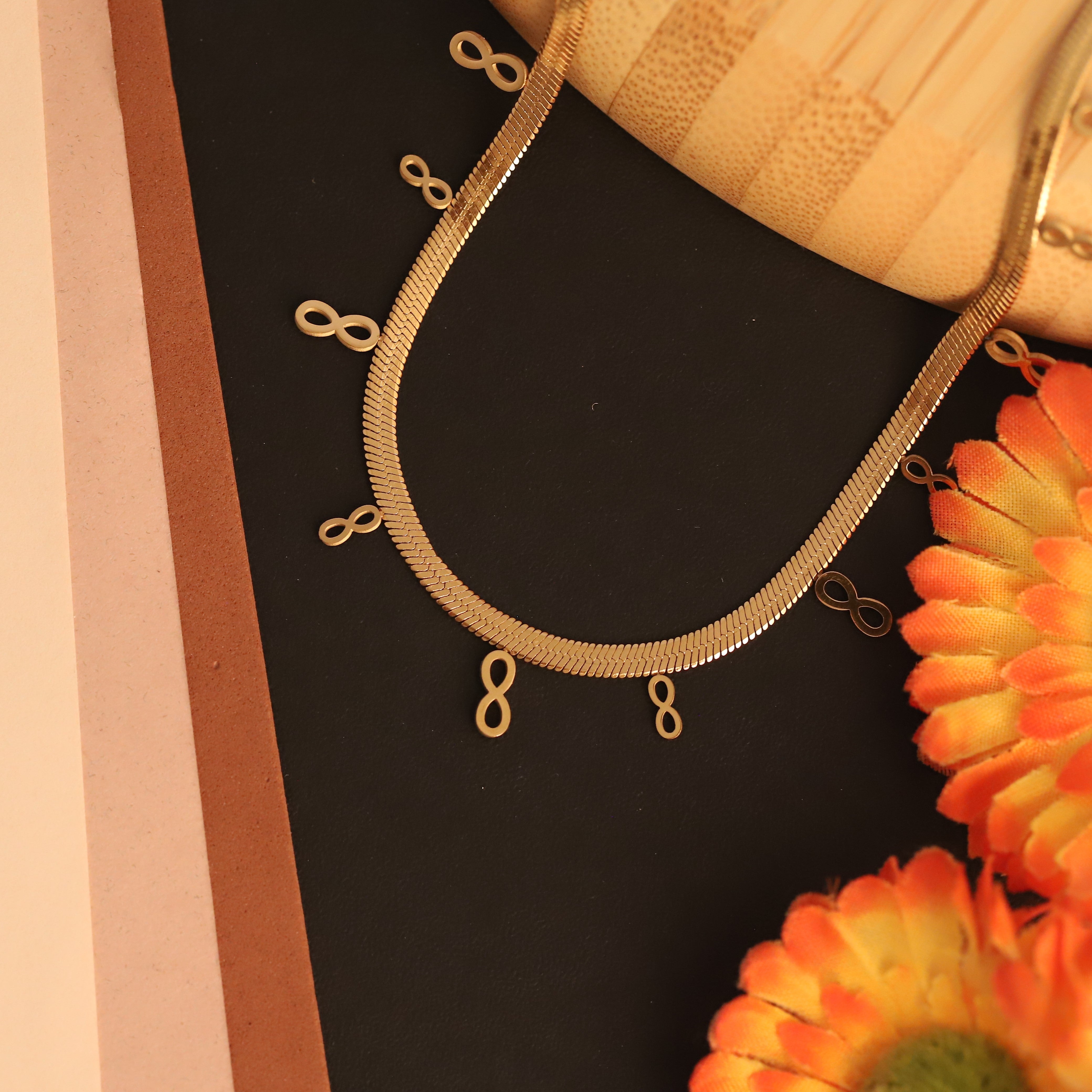 Infinity Charms White Stones Chain Gold Plated – Single Layer, Anti-Tarnish, Waterproof, Minimalist Style (GOLD)