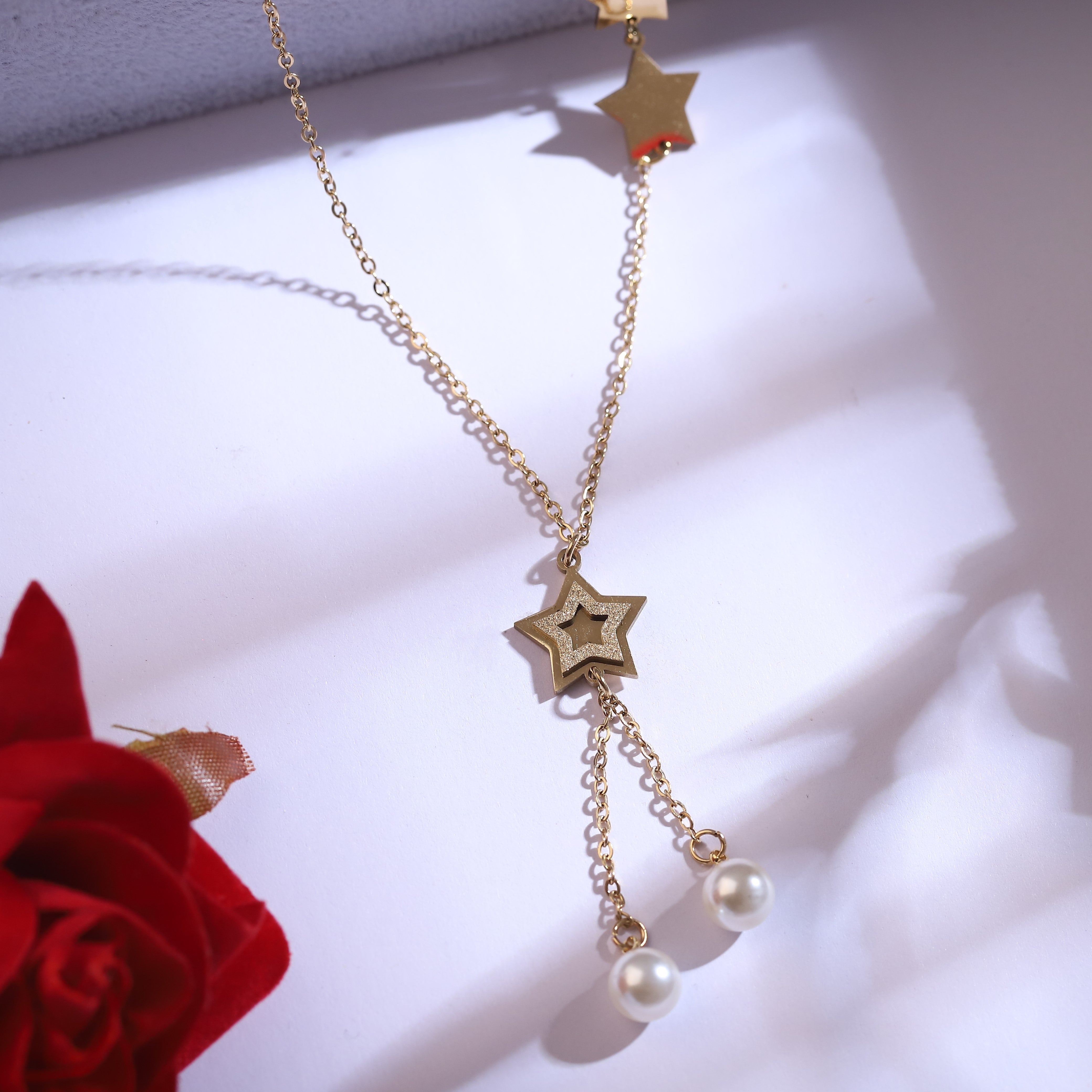 Trendy Star Charm Chain Stud Set – 18K Gold Plated, Anti-Tarnish, Waterproof, Everyday Minimalist Jewelry (GOLD)