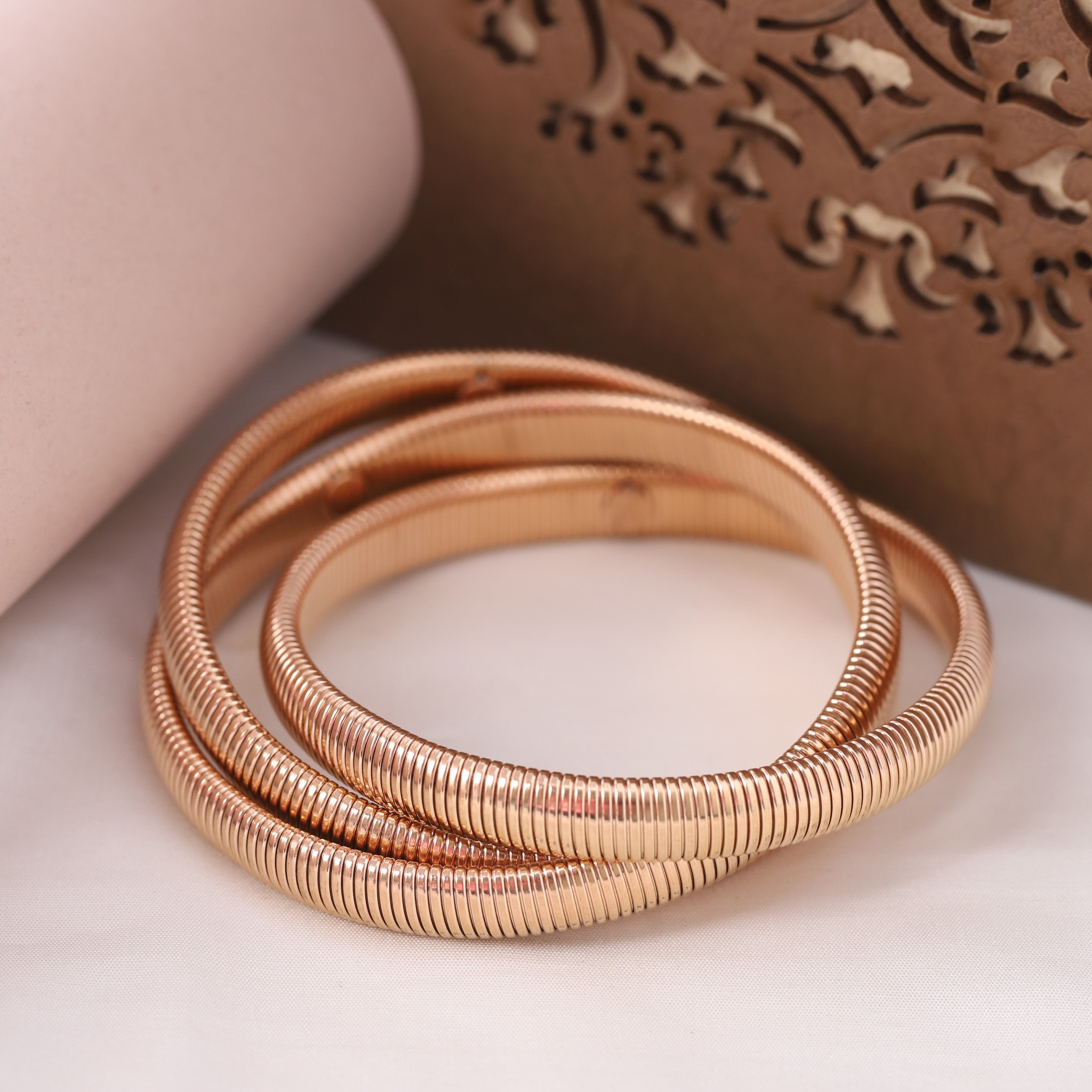 Triple-Layer Gold-Plated Bracelet – Tarnish-Free, Adjustable Fit (ROSE GOLD)