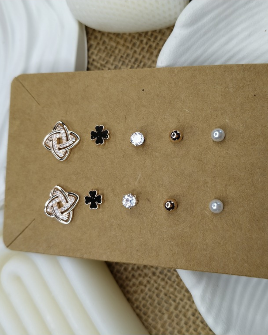 Trendy Charm Earrings Combo – Set of 5, Gold Plated, Anti-Tarnish, Waterproof, Everyday Minimalist Jewelry (ROSE GOLD)