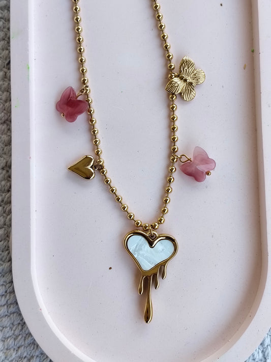Beach Necklace – 18K Gold-Plated, Waterproof, Anti-Tarnish, Minimalist , Heart and Butterfly Charms