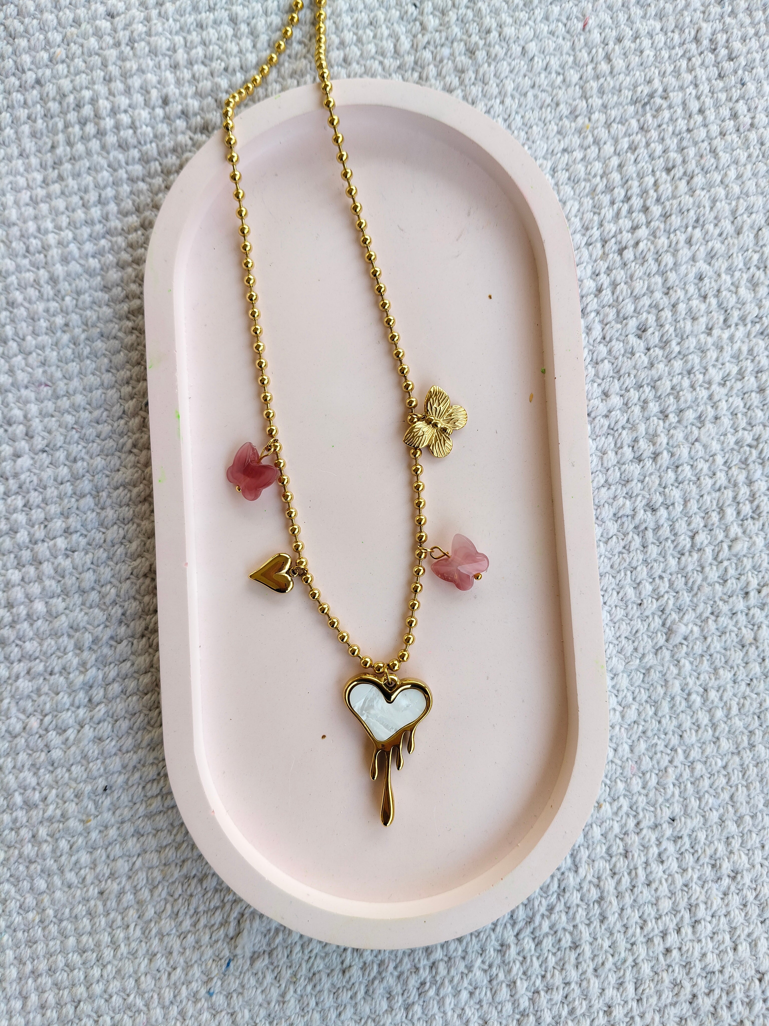 Beach Necklace – 18K Gold-Plated, Waterproof, Anti-Tarnish, Minimalist , Heart and Butterfly Charms