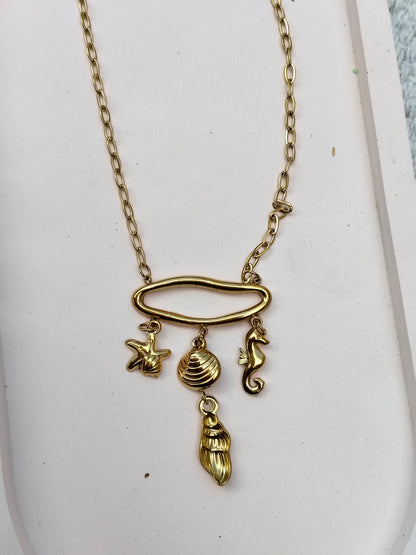 Beach Necklace – 18K Gold-Plated, Waterproof, Anti-Tarnish, Minimalist , Star Fish and Sea Horse