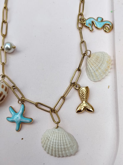 Beach Necklace – 18K Gold-Plated, Waterproof, Anti-Tarnish, Minimalist , Star Fish and Shells