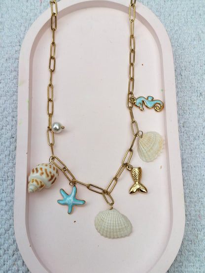 Beach Necklace – 18K Gold-Plated, Waterproof, Anti-Tarnish, Minimalist , Star Fish and Shells