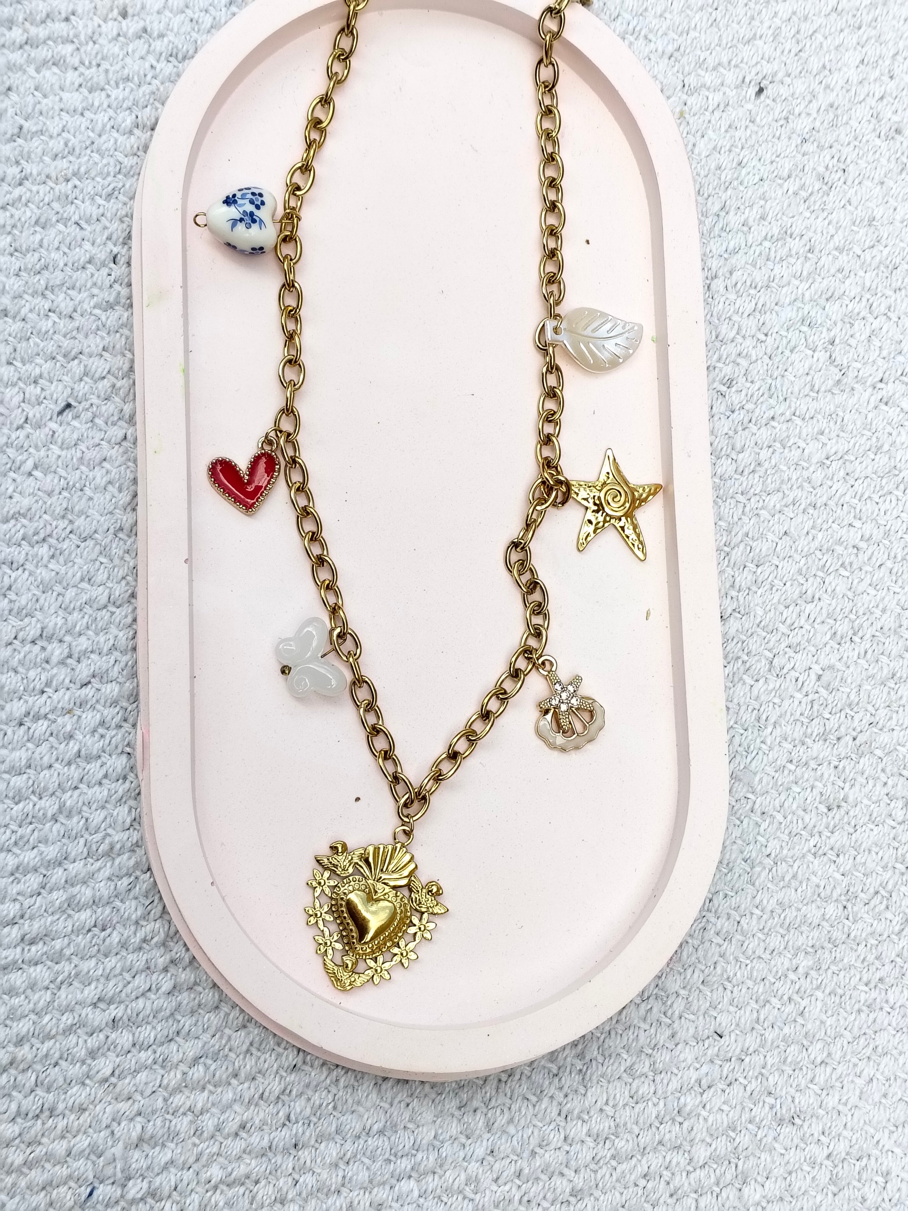 Beach Necklace – 18K Gold-Plated, Waterproof, Anti-Tarnish, Minimalist , Heart and Butterfly