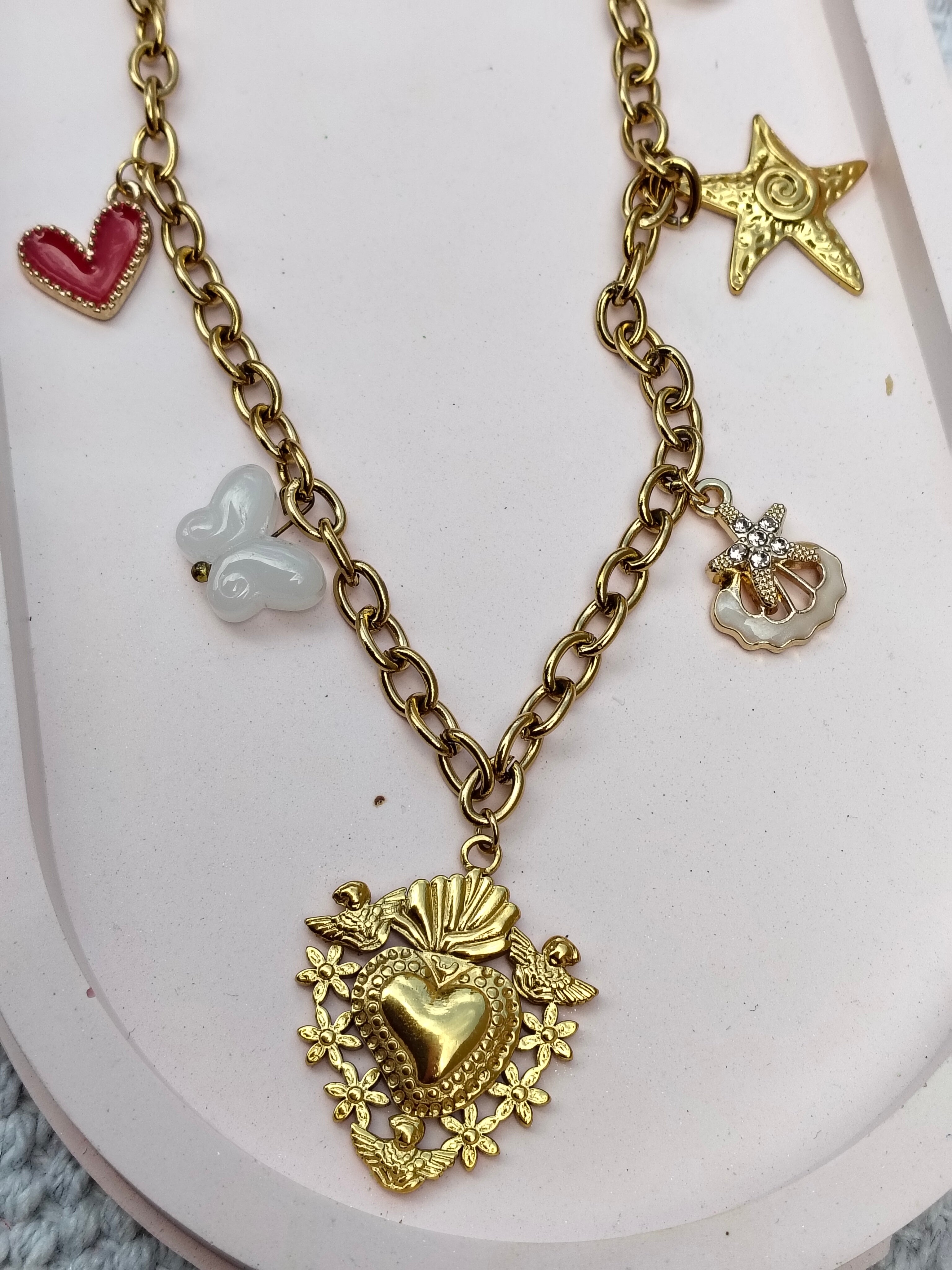 Beach Necklace – 18K Gold-Plated, Waterproof, Anti-Tarnish, Minimalist , Heart and Butterfly