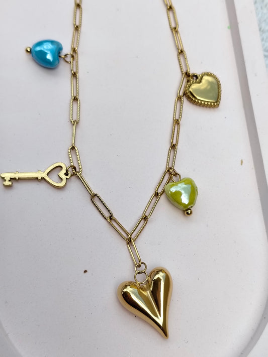 Beach Necklace – 18K Gold-Plated, Waterproof, Anti-Tarnish, Minimalist , Heart and Key