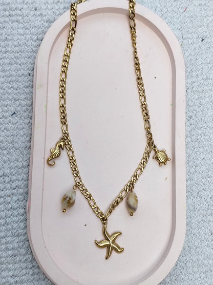 Beach Necklace – 18K Gold-Plated, Waterproof, Anti-Tarnish, Minimalist , Star Fish and Turtle