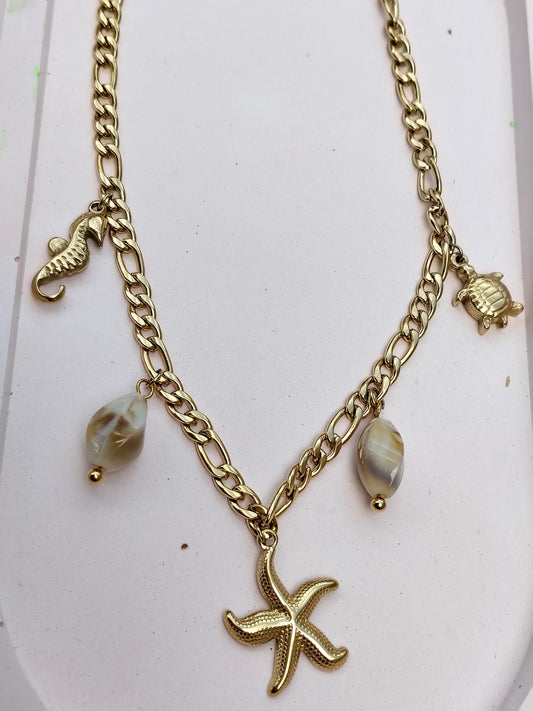 Beach Necklace – 18K Gold-Plated, Waterproof, Anti-Tarnish, Minimalist , Star Fish and Turtle