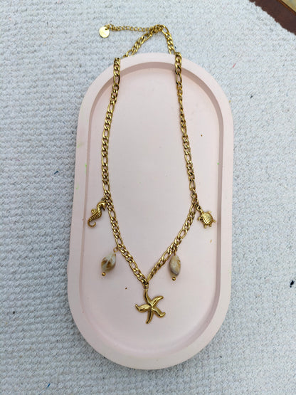 Beach Necklace – 18K Gold-Plated, Waterproof, Anti-Tarnish, Minimalist , Star Fish and Turtle