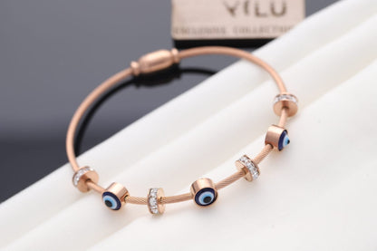 Gold-Plated Evil Eye Bracelet for Women – Waterproof, Hypoallergenic, Magnetic Lock (ROSE GOLD)