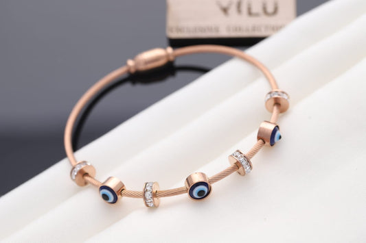 Gold-Plated Evil Eye Bracelet for Women – Waterproof, Hypoallergenic, Magnetic Lock (ROSE GOLD)
