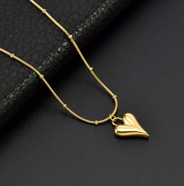 Heart Charm Ball Chain Gold Plated – Single Layer, Anti-Tarnish, Waterproof, Minimalist Style (GOLD)