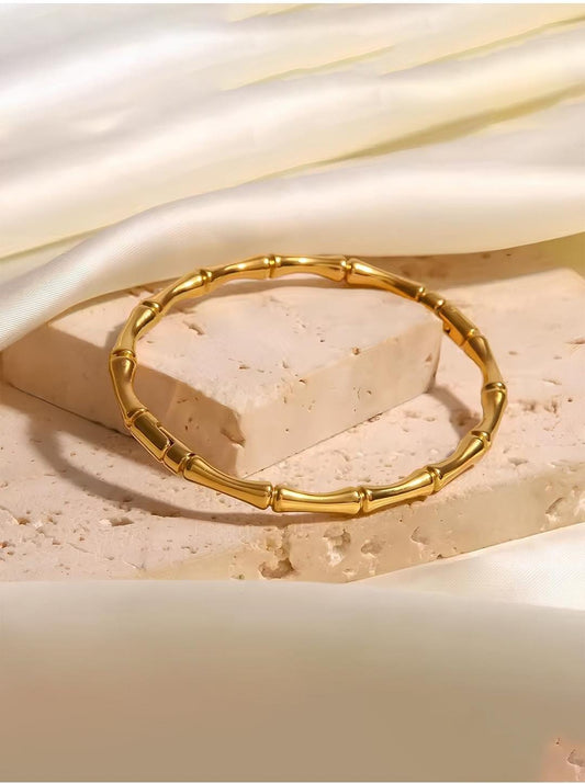 Gold-Plated Bamboo Lock Stainless Steel Bracelet – Openable, Unisex & Skin-Friendly (GOLD)