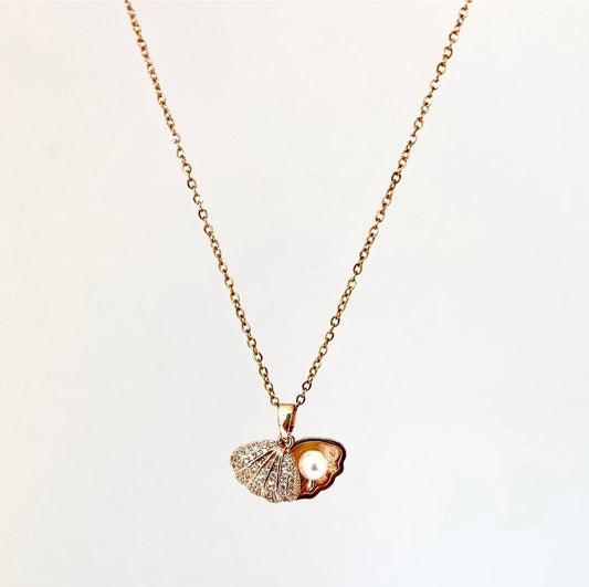 Shell Pearl AD stones Chain Gold Plated – Single Layer, Anti-Tarnish, Waterproof, Minimalist Style (ROSE GOLD)