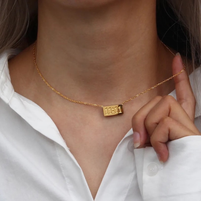 11:11 Necklace Chain Gold Plated – Single Layer, Anti-Tarnish, Waterproof, Minimalist Style (GOLD)