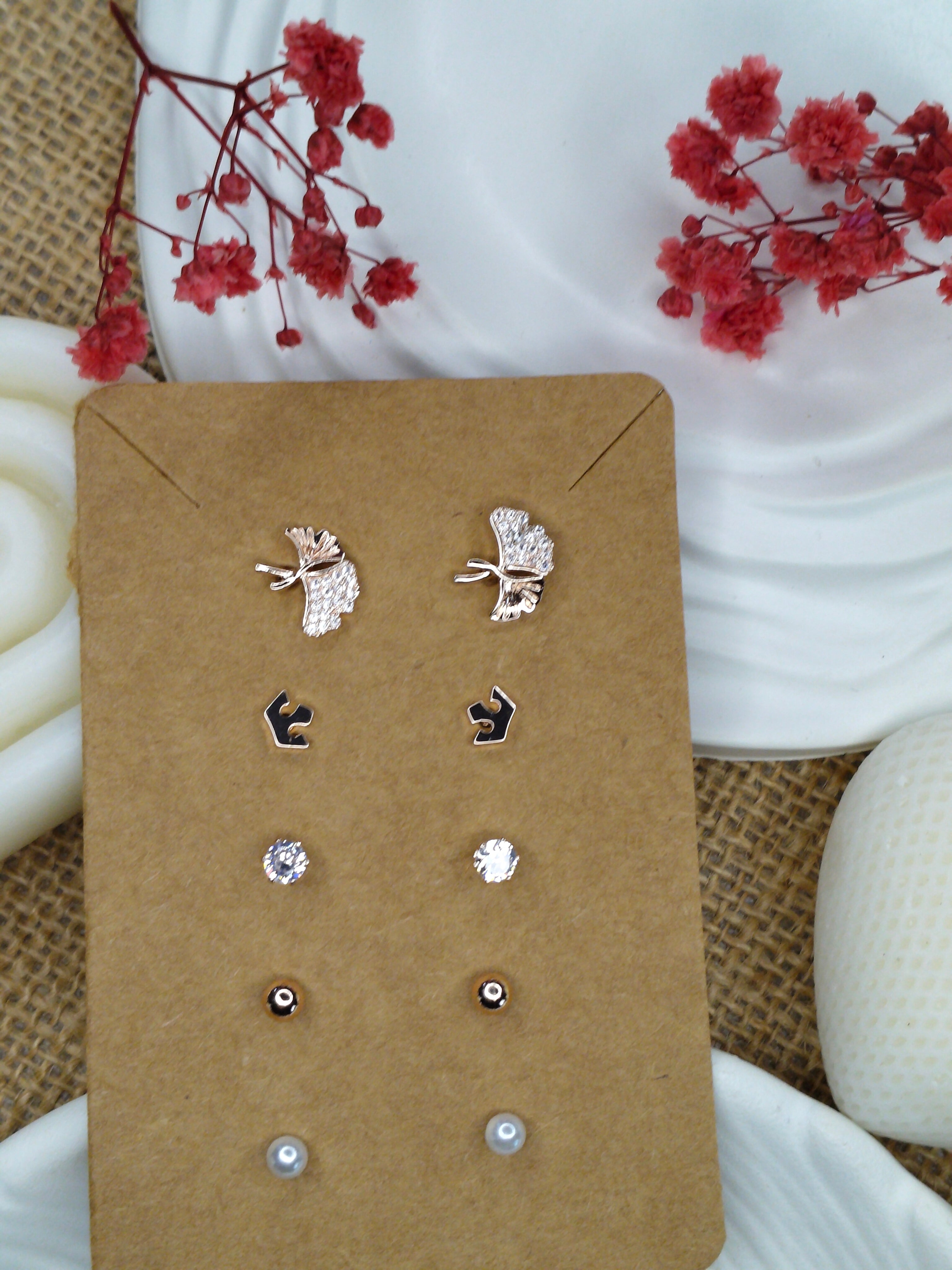 Trendy Charm Earrings Combo – Set of 5, Gold Plated, Anti-Tarnish, Waterproof, Everyday Minimalist Jewelry (ROSE GOLD)