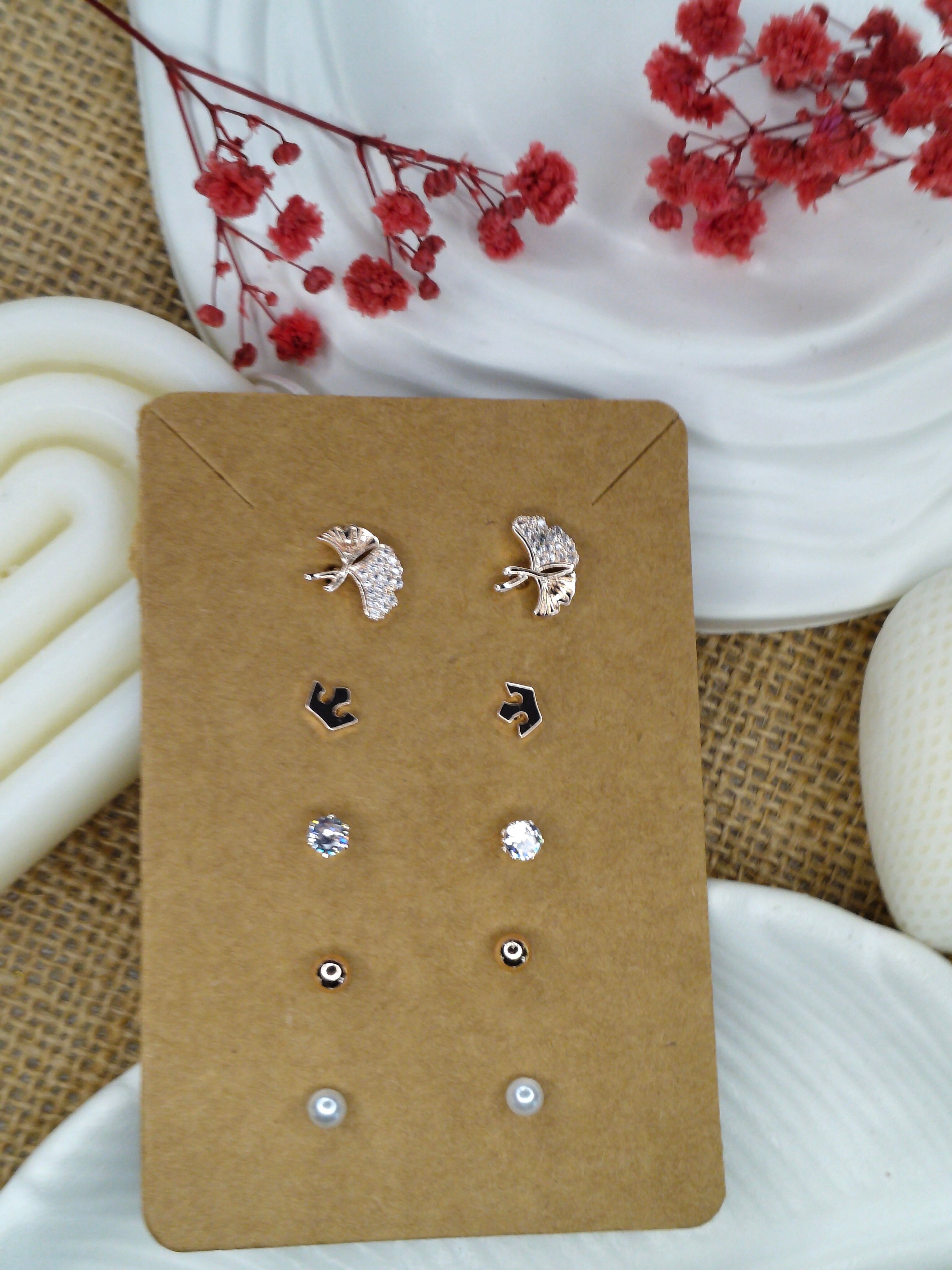 Trendy Charm Earrings Combo – Set of 5, Gold Plated, Anti-Tarnish, Waterproof, Everyday Minimalist Jewelry (ROSE GOLD)