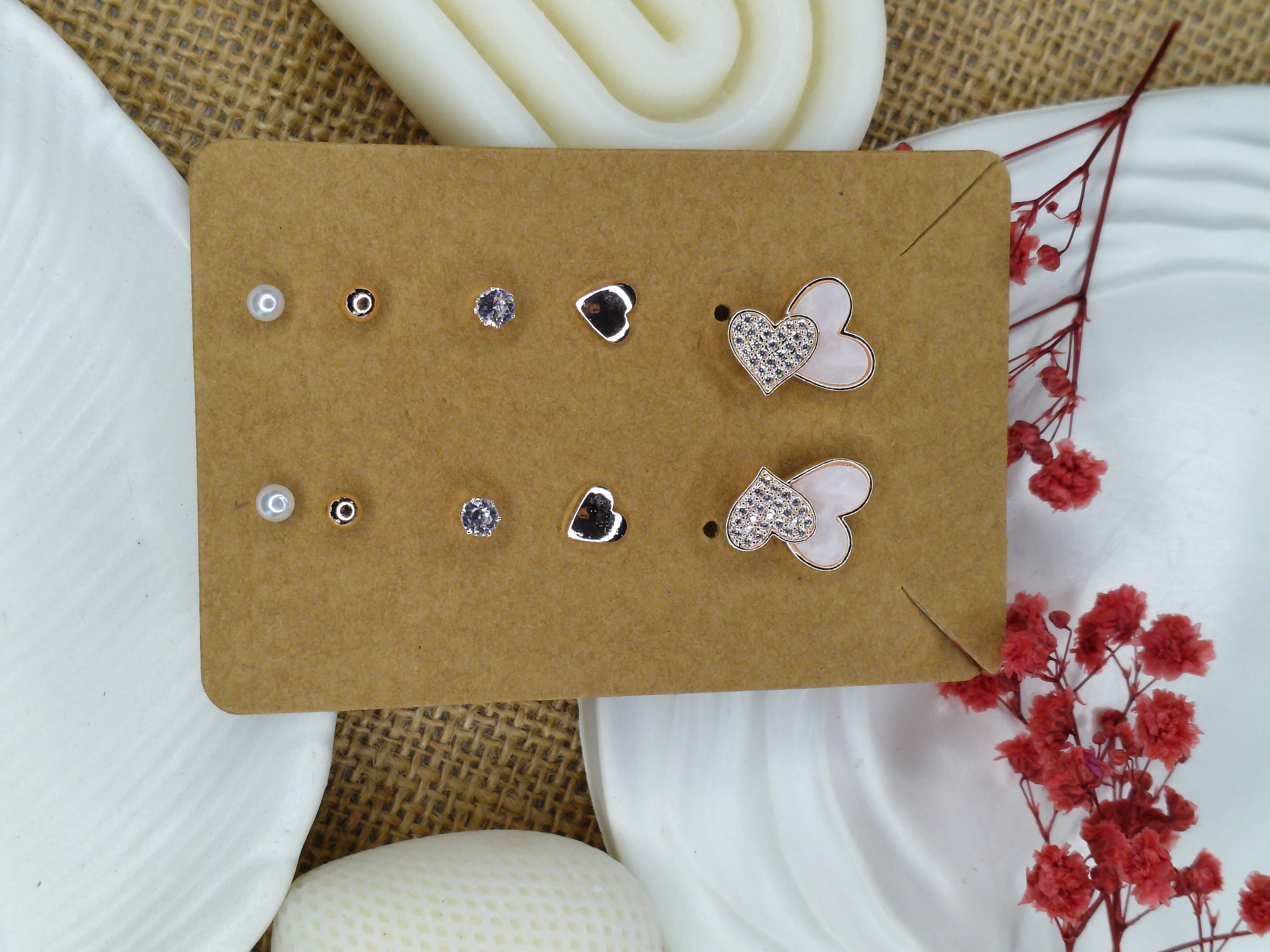 Trendy Charm Earrings Combo – Set of 5, Gold Plated, Anti-Tarnish, Waterproof, Everyday Minimalist Jewelry (ROSE GOLD)