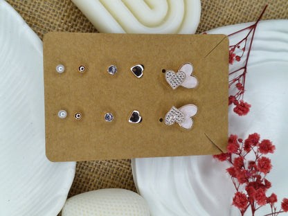 Trendy Charm Earrings Combo – Set of 5, Gold Plated, Anti-Tarnish, Waterproof, Everyday Minimalist Jewelry (ROSE GOLD)