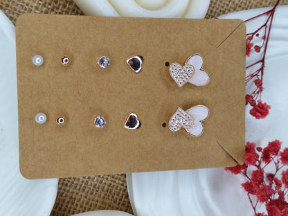 Trendy Charm Earrings Combo – Set of 5, Gold Plated, Anti-Tarnish, Waterproof, Everyday Minimalist Jewelry (ROSE GOLD)