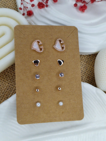 Trendy Charm Earrings Combo – Set of 5, Gold Plated, Anti-Tarnish, Waterproof, Everyday Minimalist Jewelry (ROSE GOLD)