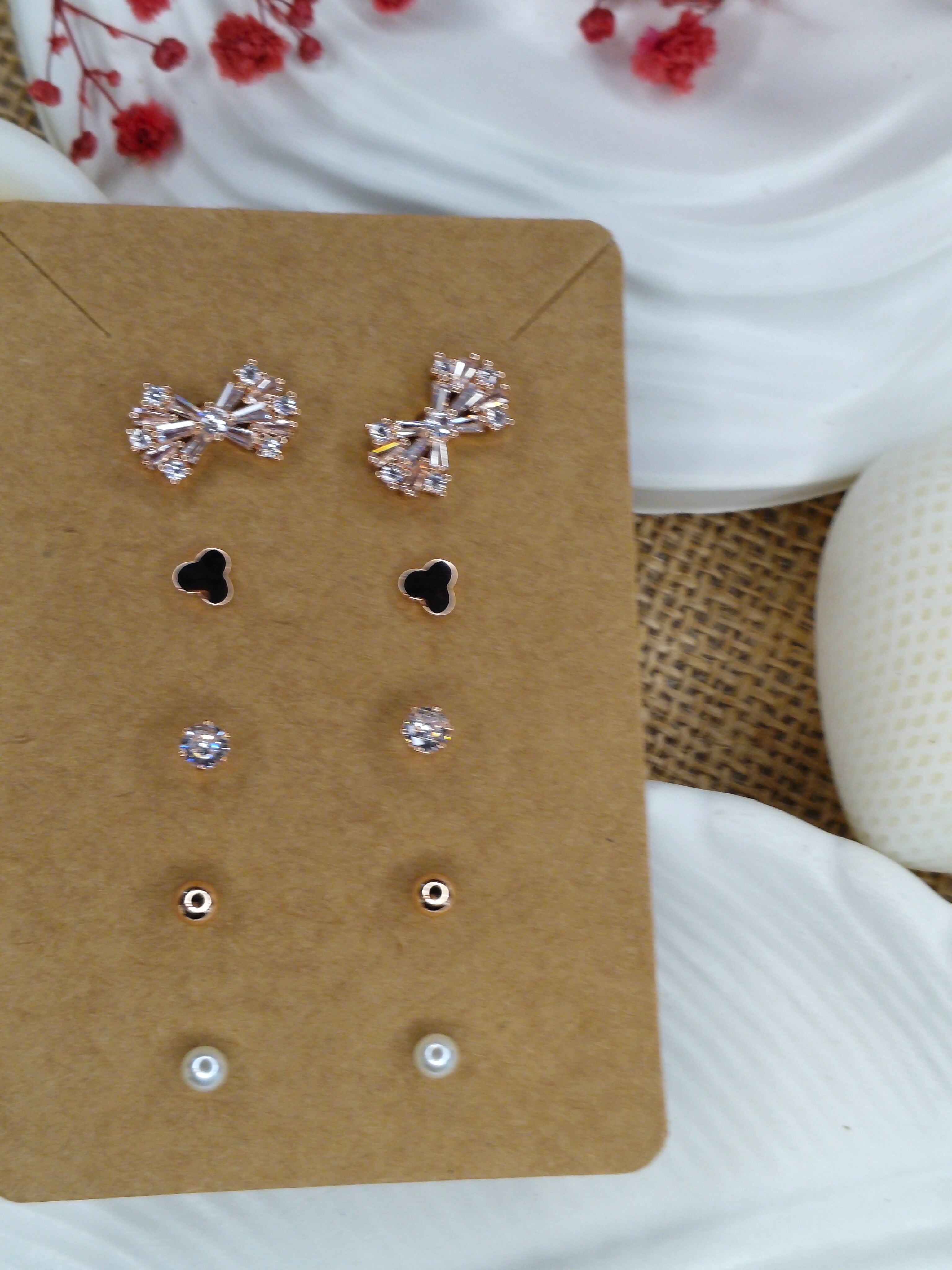 Trendy Charm Earrings Combo – Set of 5, Gold Plated, Anti-Tarnish, Waterproof, Everyday Minimalist Jewelry (ROSE GOLD)