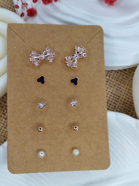 Trendy Charm Earrings Combo – Set of 5, Gold Plated, Anti-Tarnish, Waterproof, Everyday Minimalist Jewelry (ROSE GOLD)