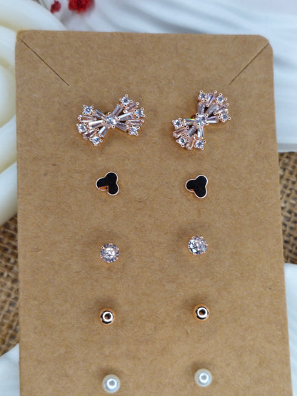 Trendy Charm Earrings Combo – Set of 5, Gold Plated, Anti-Tarnish, Waterproof, Everyday Minimalist Jewelry (ROSE GOLD)