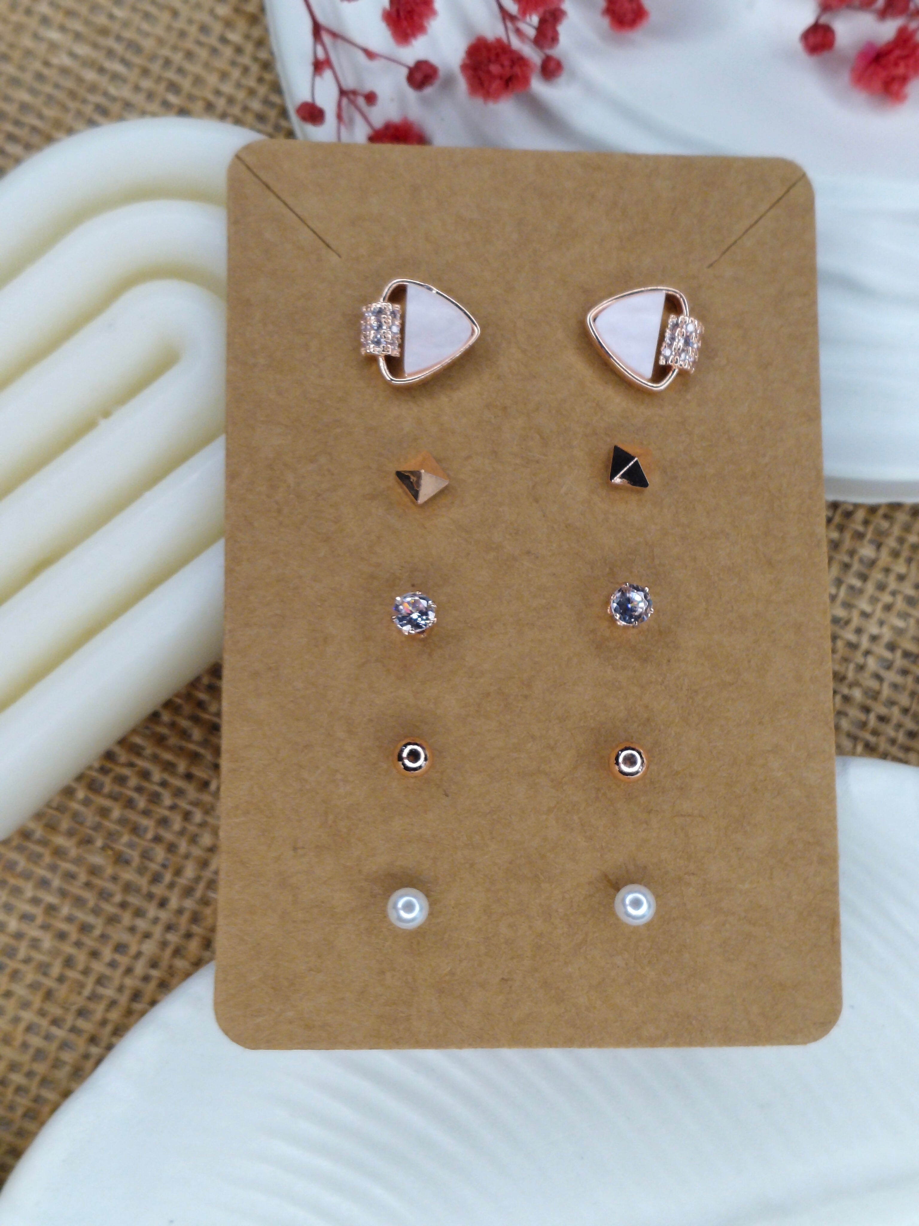 Trendy Charm Earrings Combo – Set of 5, Gold Plated, Anti-Tarnish, Waterproof, Everyday Minimalist Jewelry (ROSE GOLD)