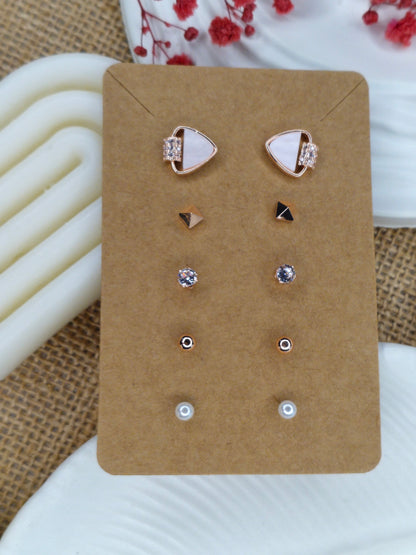Trendy Charm Earrings Combo – Set of 5, Gold Plated, Anti-Tarnish, Waterproof, Everyday Minimalist Jewelry (ROSE GOLD)