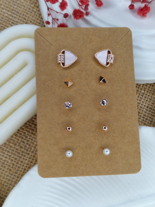 Trendy Charm Earrings Combo – Set of 5, Gold Plated, Anti-Tarnish, Waterproof, Everyday Minimalist Jewelry (ROSE GOLD)