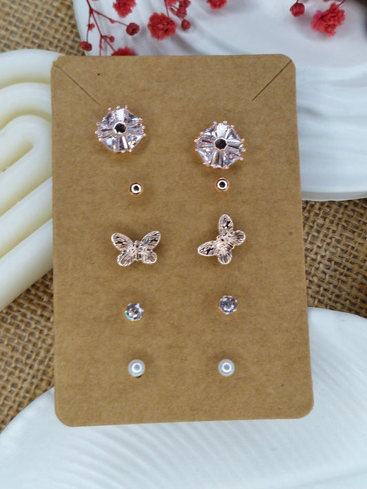 Trendy Charm Earrings Combo – Set of 5, Gold Plated, Anti-Tarnish, Waterproof, Everyday Minimalist Jewelry (ROSE GOLD)