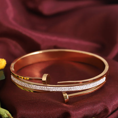 Studded Nail Gold-Plated Stainless Steel Lock Bracelet – Anti-Tarnish Jewelry for Women & Girls (GOLD)