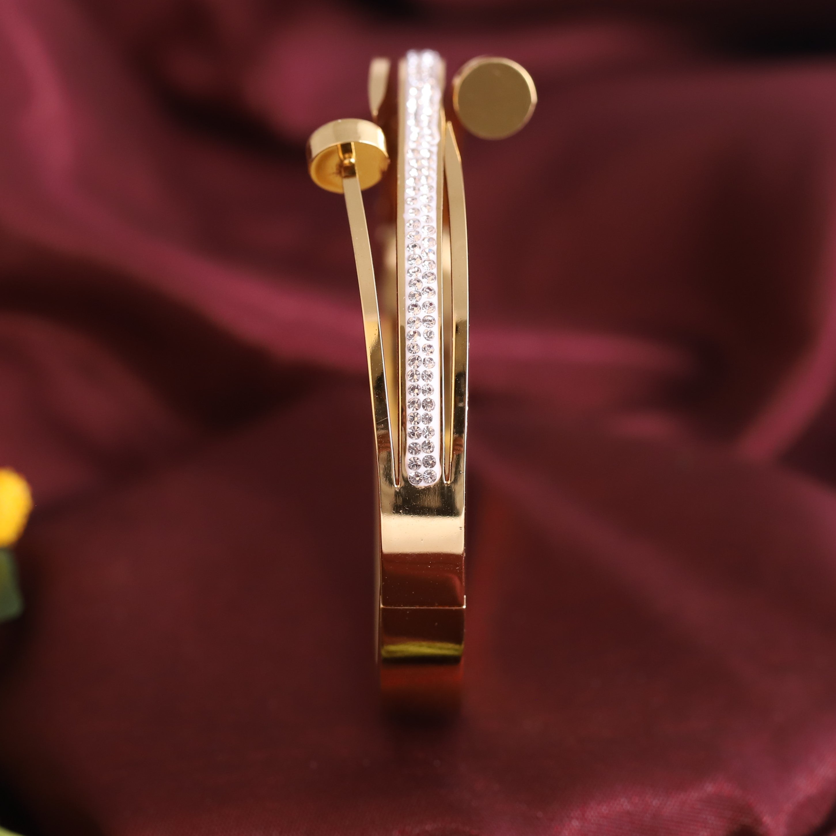 Studded Nail Gold-Plated Stainless Steel Lock Bracelet – Anti-Tarnish Jewelry for Women & Girls (GOLD)
