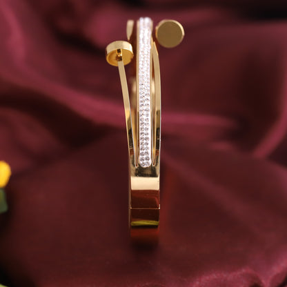 Studded Nail Gold-Plated Stainless Steel Lock Bracelet – Anti-Tarnish Jewelry for Women & Girls (GOLD)
