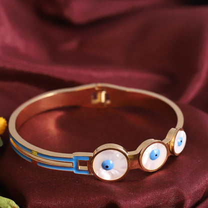 Evil Eye Gold-Plated Stainless Steel Cuff Bracelet – Anti-Tarnish Jewelry for Women & Girls (GOLD)
