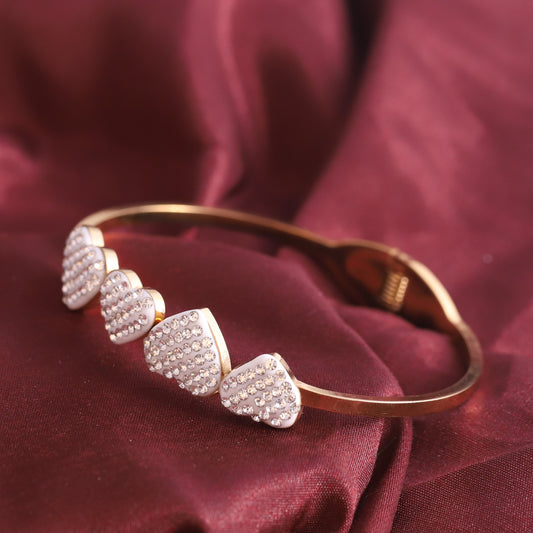 Heart Gold-Plated Stainless Steel Cuff Bracelet – Anti-Tarnish Jewelry for Women & Girls (GOLD)